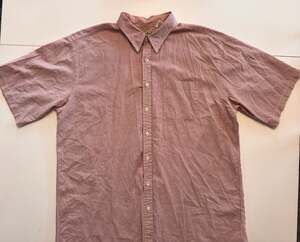 Vintage L.L.Bean Men's XL-Tall Red and White Striped Short Sleeve Button Down Se